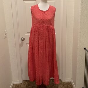 l’ete de Jeanne Cottagecore Red Floral House Nap Empire Waist Maxi Dress Sz S/M